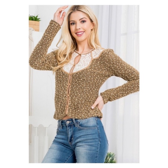 ONLY 1 LEFT, Size Medium Boho Brown and Ivory Ryu Top, Textured with Dot Detail - Picture 3 of 15